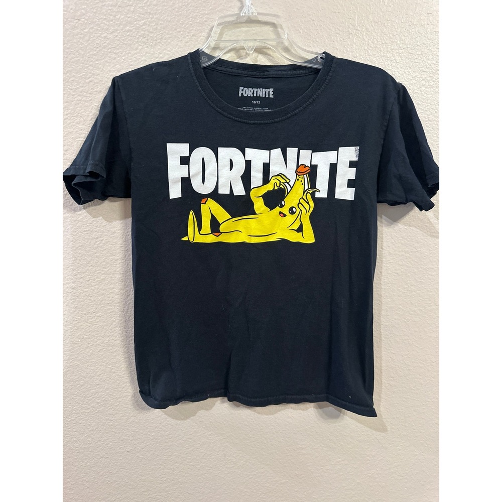 Fortnite Peely Banana Graphic T-Shirt‎ Black Youth Size 10/12 Gaming Tee